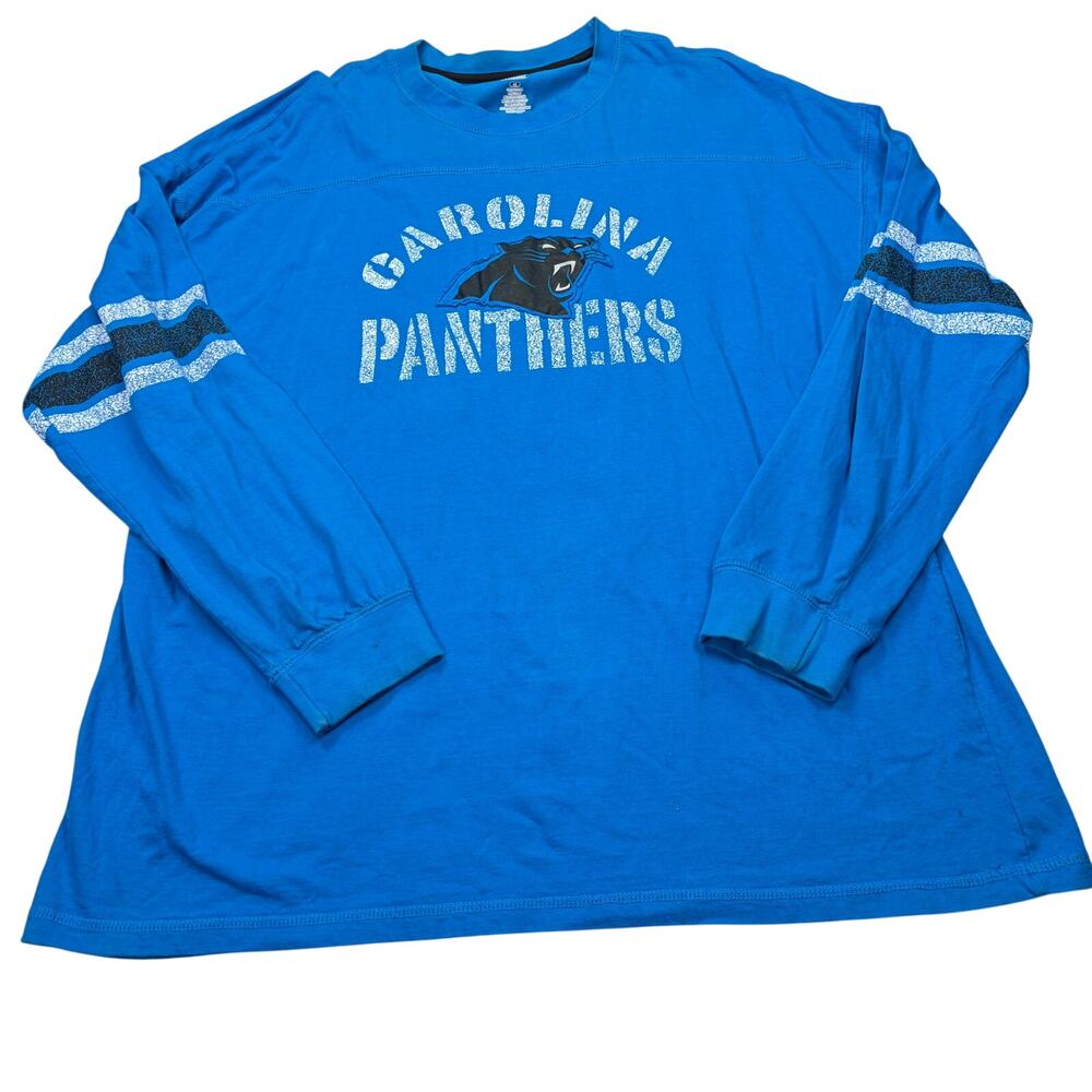 Carolina Panthers Majestic long sleeve blue T shirt Panther chest patch. Size 4X